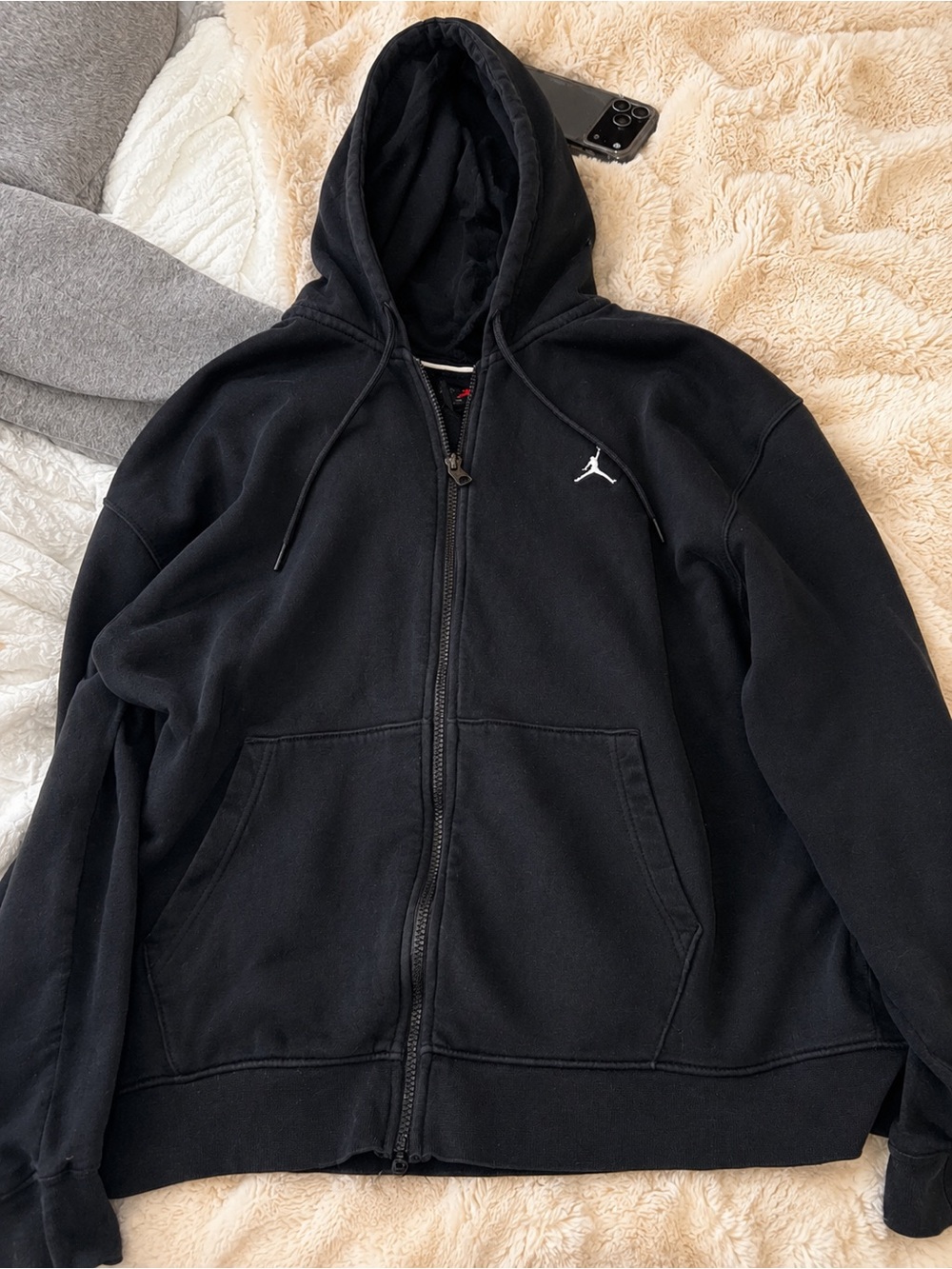 Jordan Black Full-Zip Hooded Jacket with White Jumpman